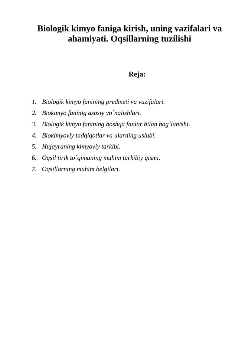 Biologik kimyo fani 1