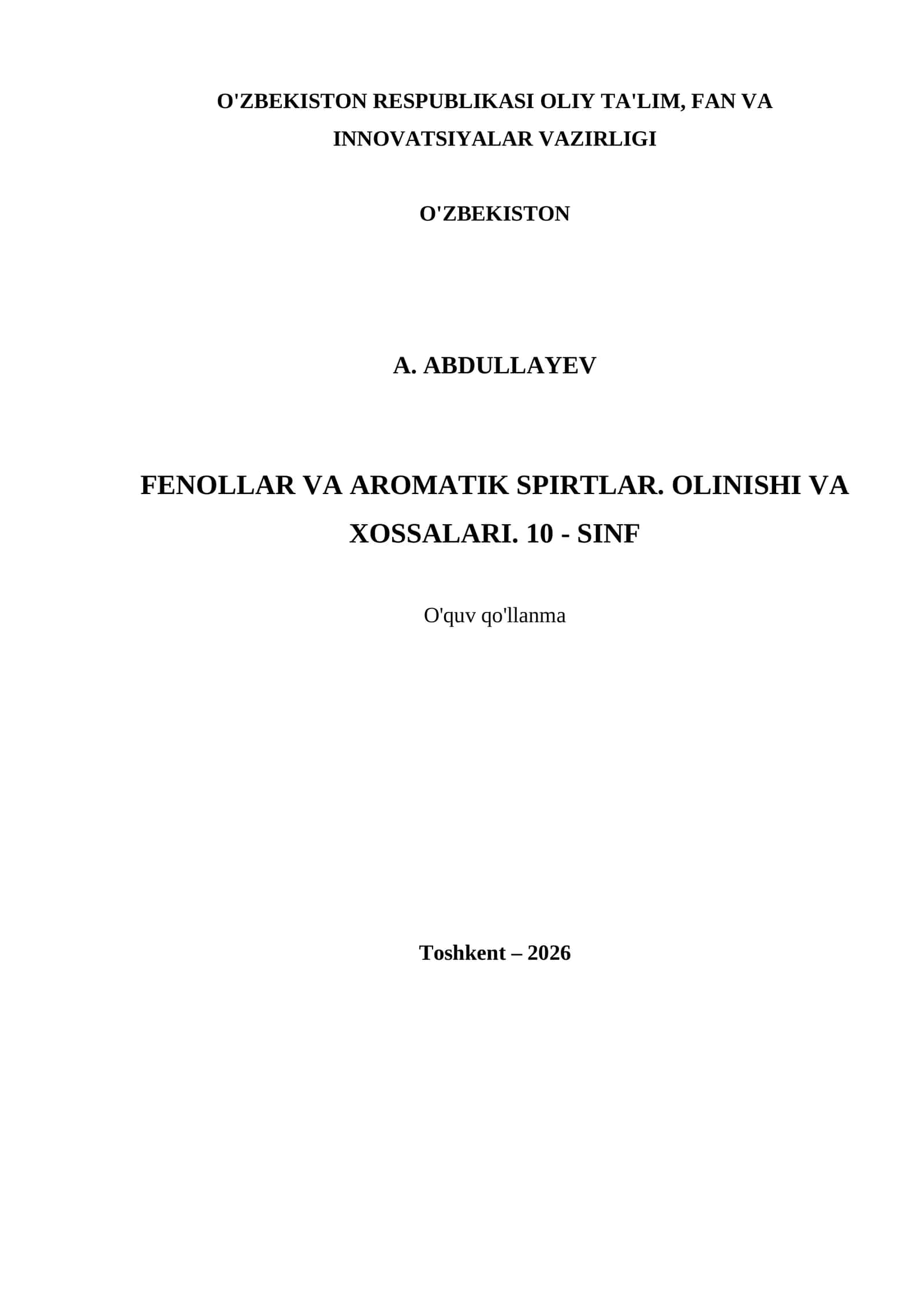 FENOLLAR VA AROMATIK SPIRTLAR. OLINISHI VA XOSSALARI. 10 - SINF 1