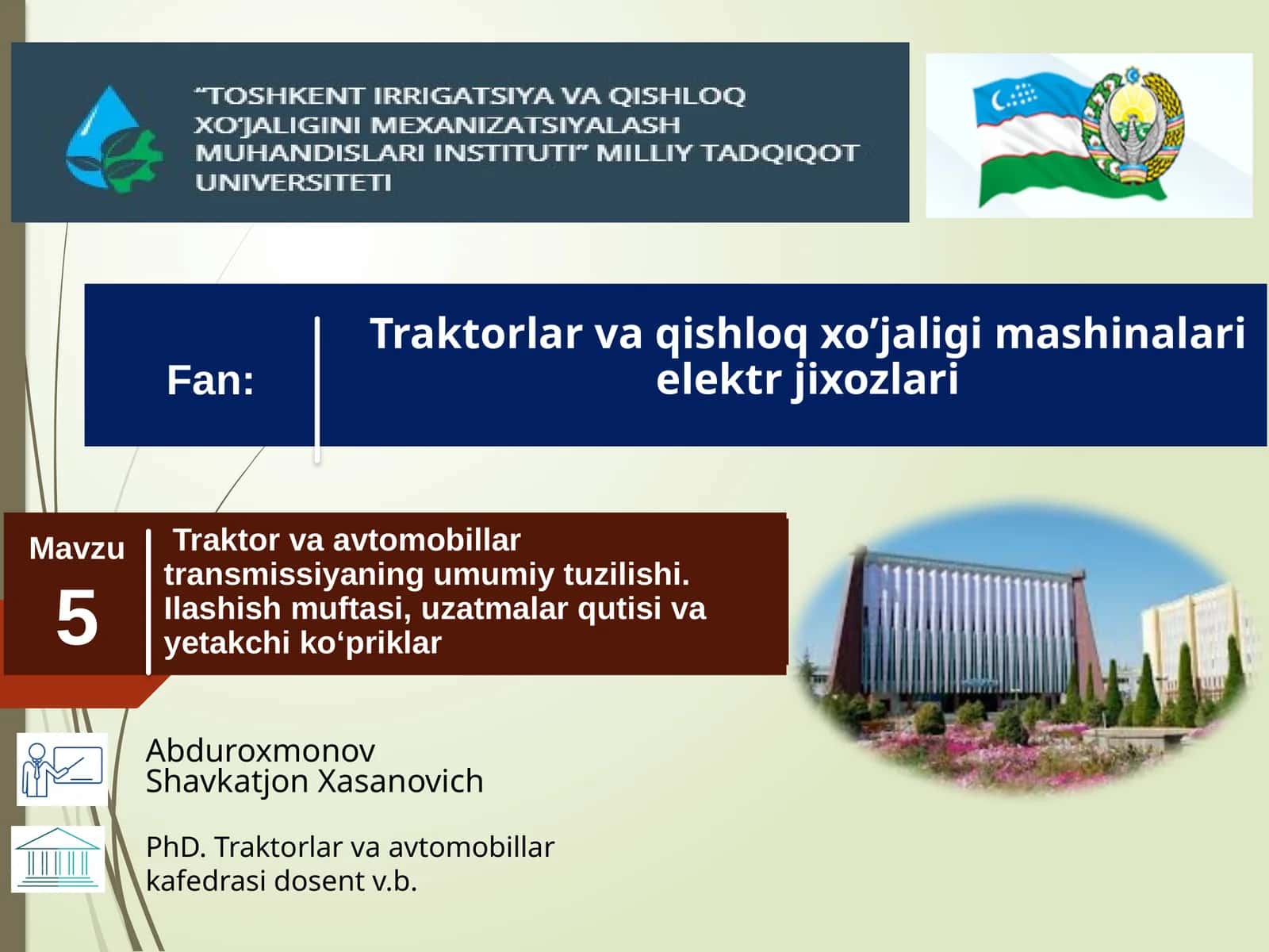 Traktor va avtomobillar transmissiyaning umumiy tuzilishi 1