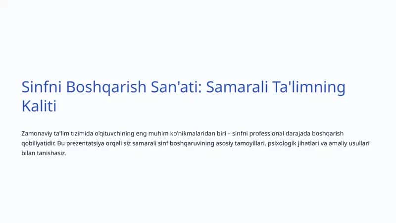Sinfni Boshqarish San'ati: Samarali Ta'limning Kaliti 1