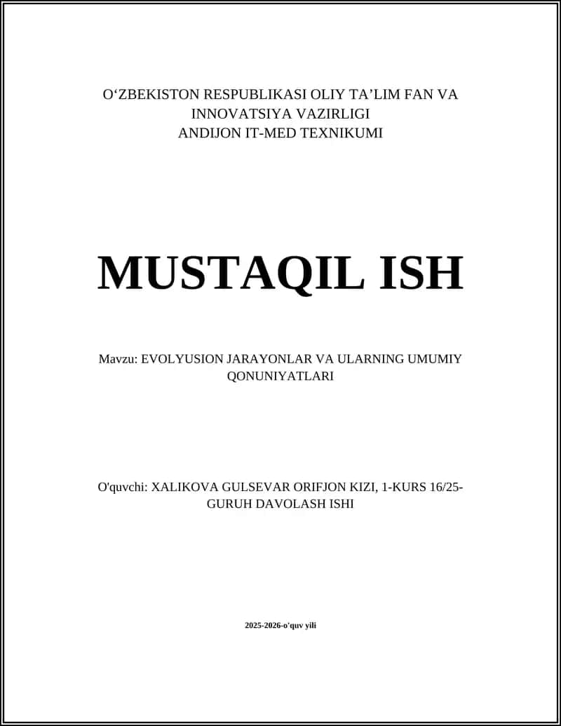 EVOLYUSION JARAYONLAR VA ULARNING UMUMIY QONUNIYATLARI 1