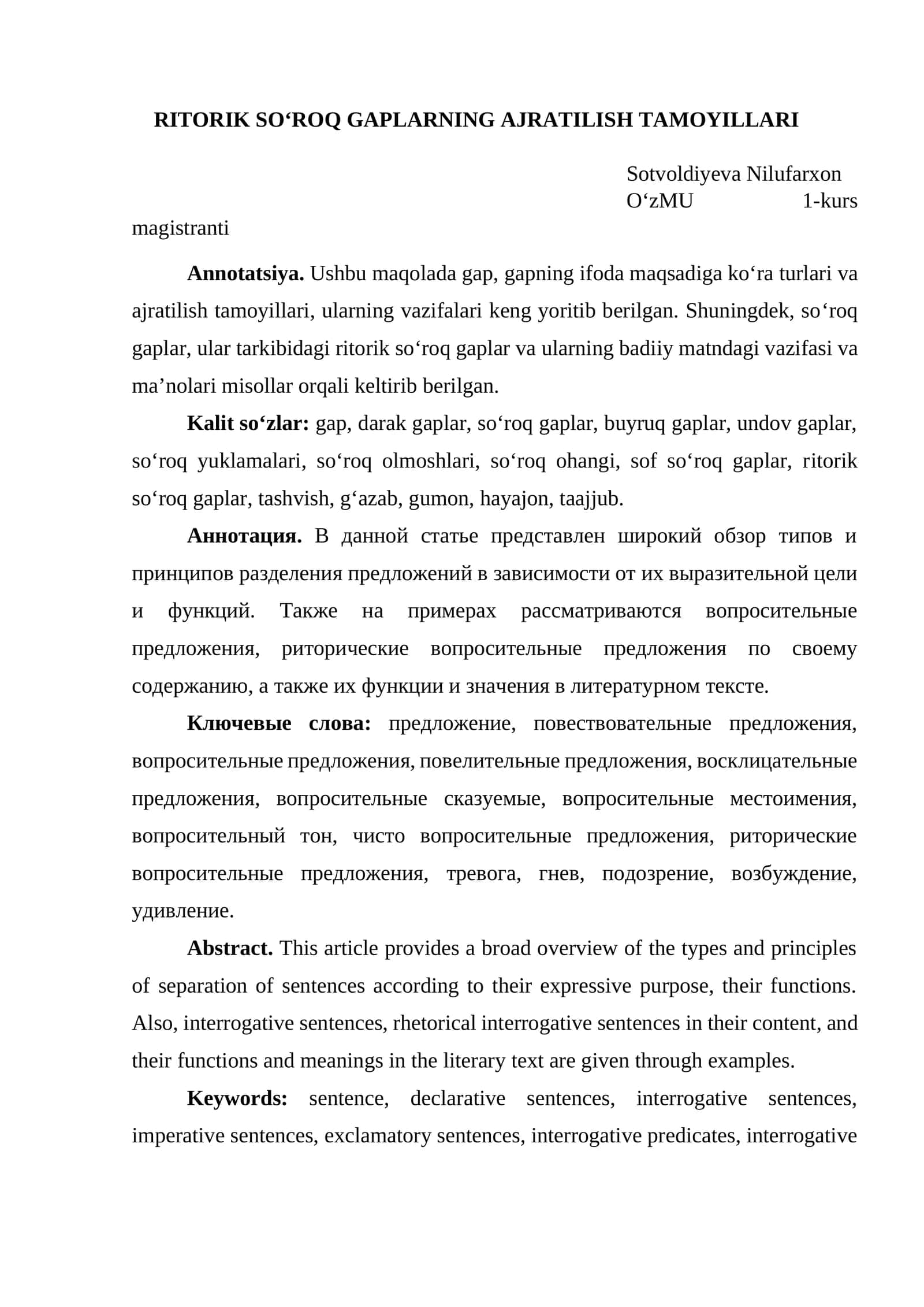 RITORIK SO‘ROQ GAPLARNING AJRATILISH TAMOYILLARI 1