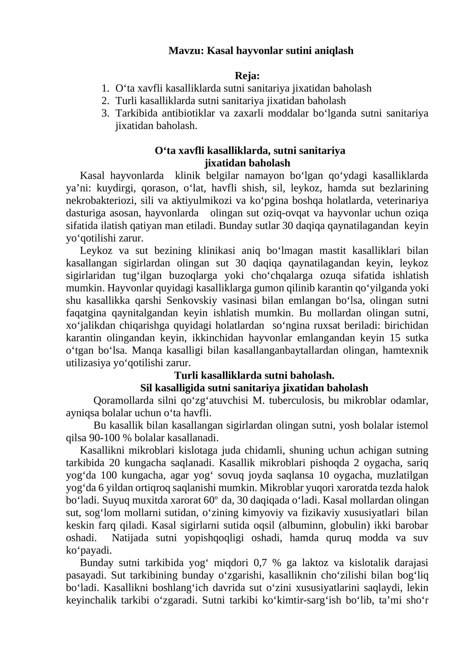 Kasal hayvonlar sutini aniqlash 1