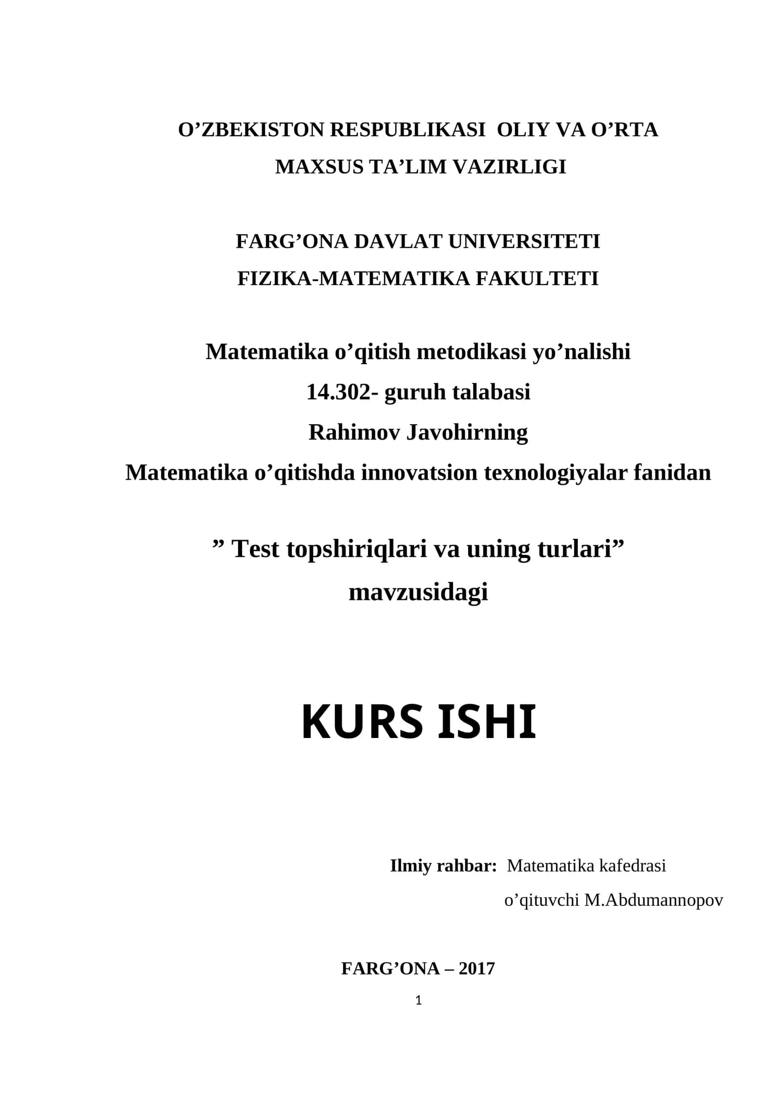 Matematika o’qitish metodikasi yo’nalishi 1