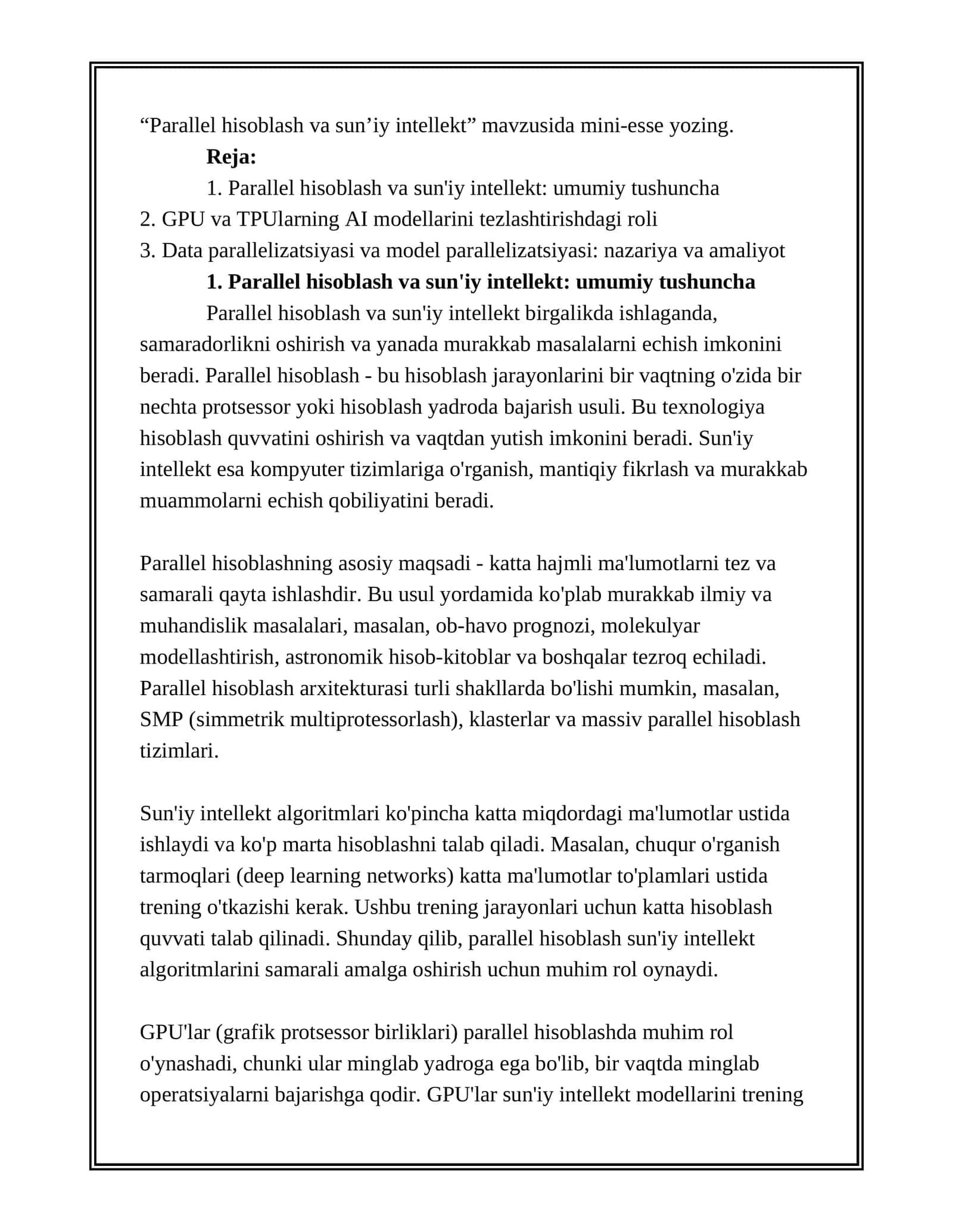 Parallel hisoblash va sun'iy intellekt 1