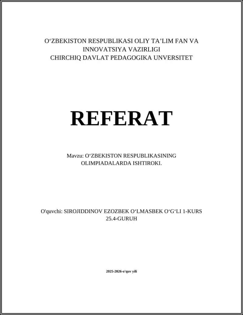 O‘ZBEKISTON RESPUBLIKASINING OLIMPIADALARDA ISHTIROKI 1