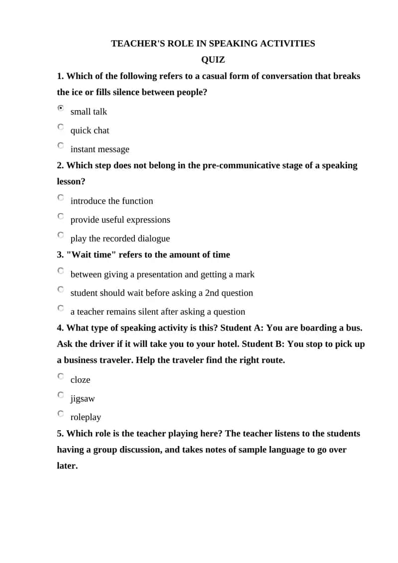 TEACHER'S ROLE IN SPEAKING ACTIVITIES 1