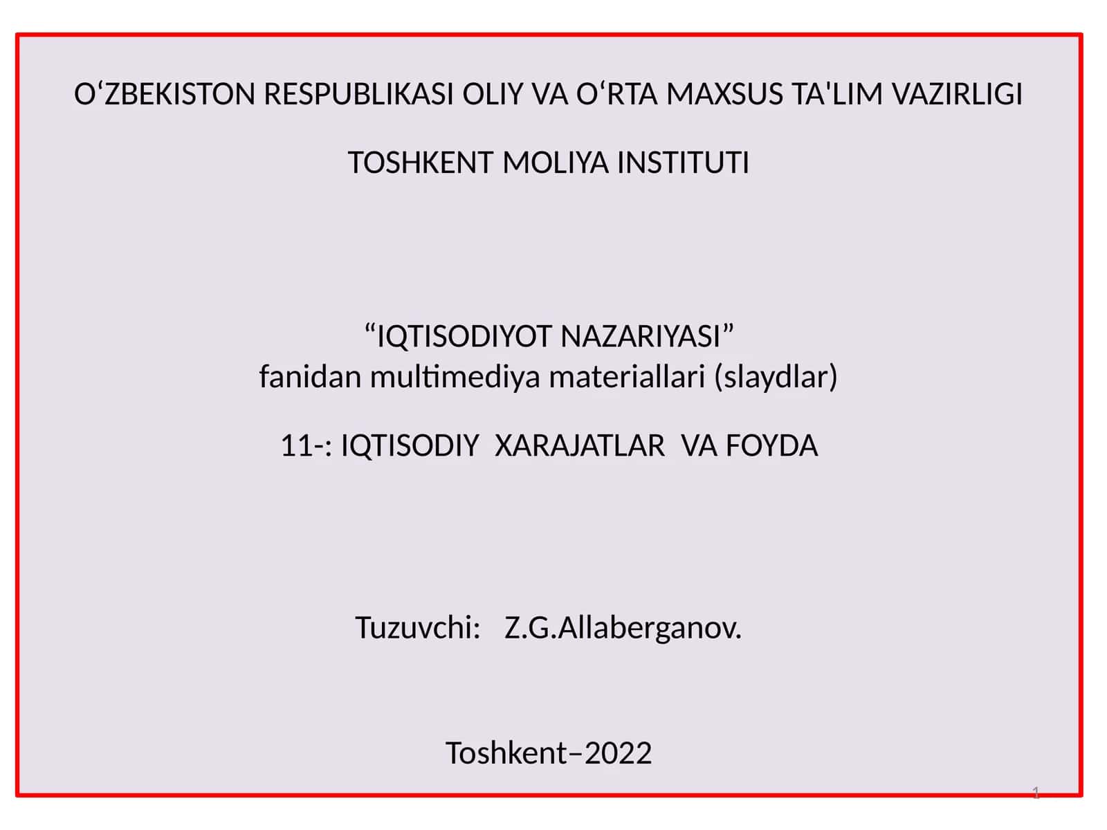 Iqtisodiy xarajatlar va foyda 1