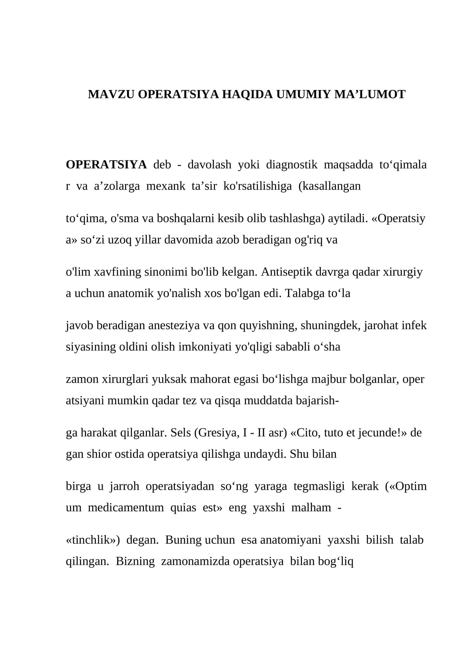 OPERATSIYA HAQIDA UMUMIY MA'LUMOT 1