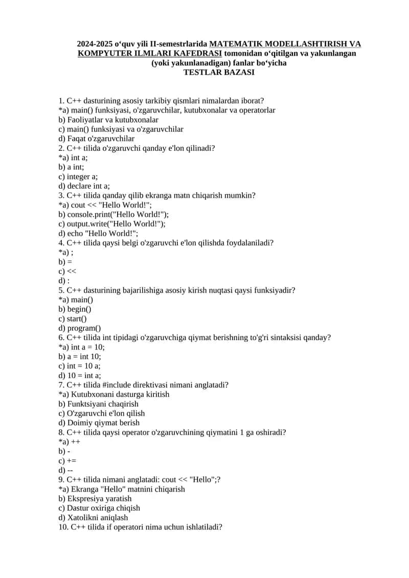 MATEMATIK MODELLASHTIRISH VA KOMPYUTER ILMLARI 1