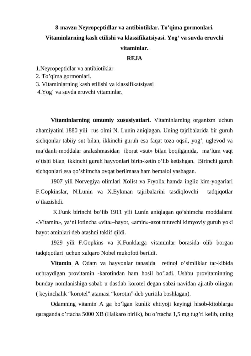 Neyropeptidlar va antibiotiklar 1