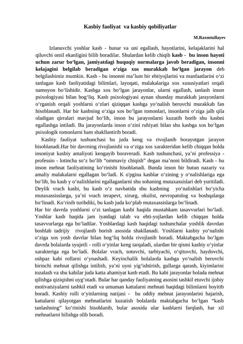 Kasbiy faoliyat va kasbiy qobiliyatlar 1