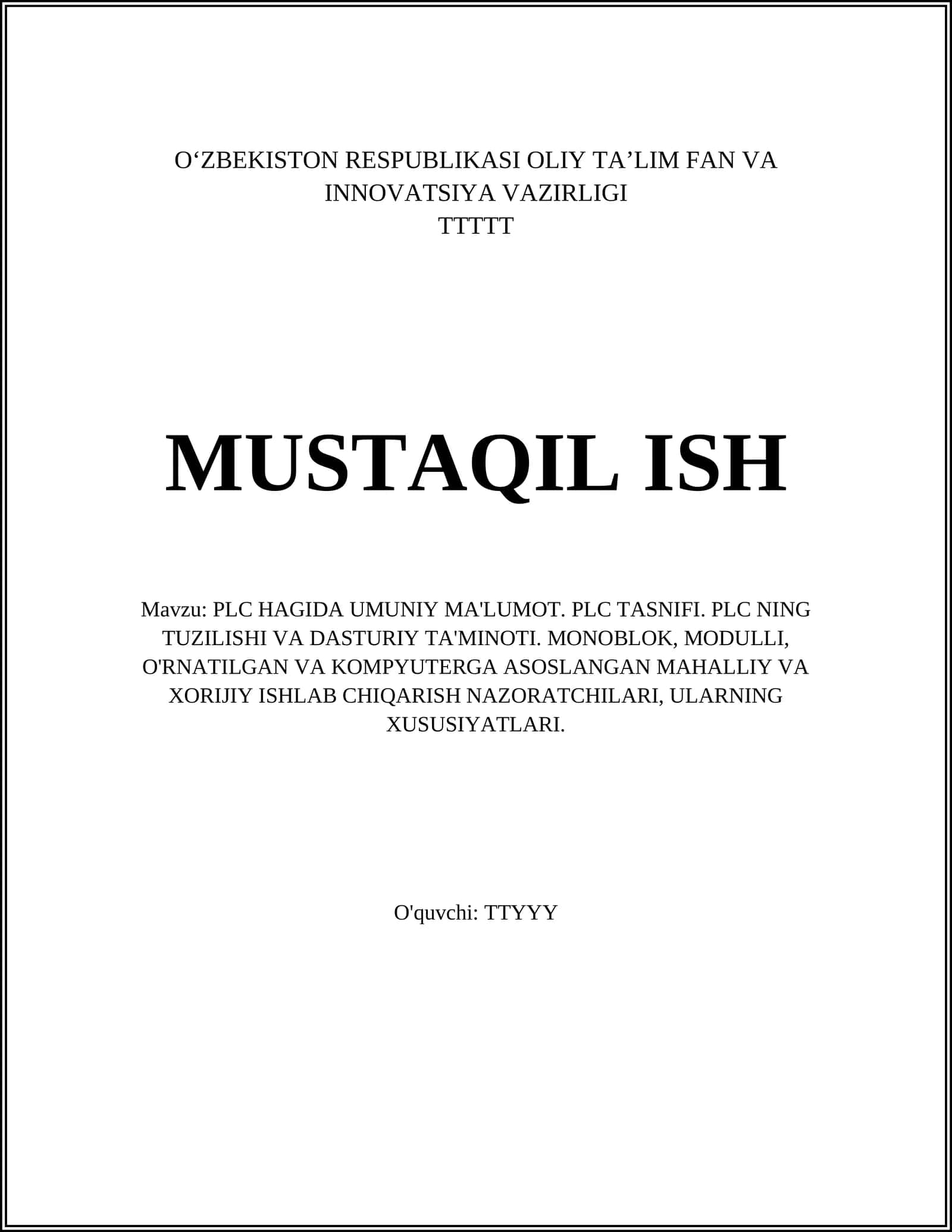 PLC HAGIDA UMUNIY MA'LUMOT 1