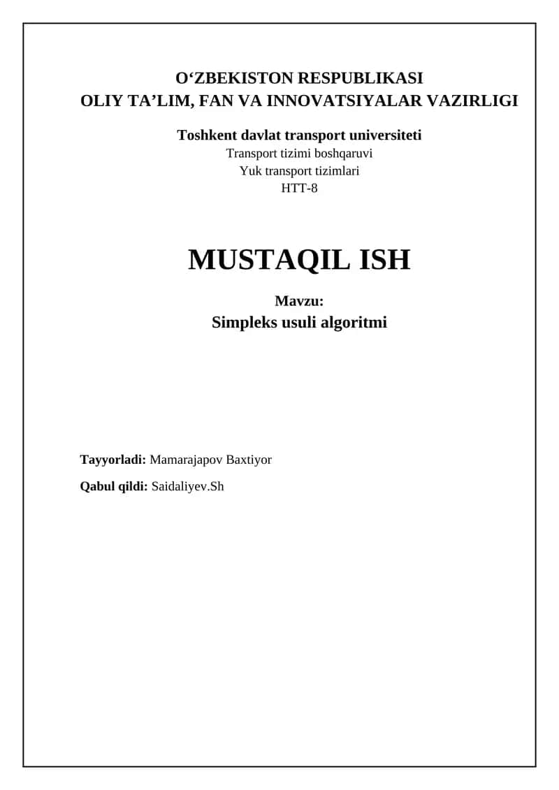 Simpleks usuli algoritmi 1