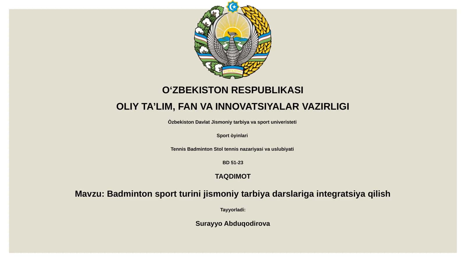Badmintonning jismoniy tarbiyaga integratsiyasi 1