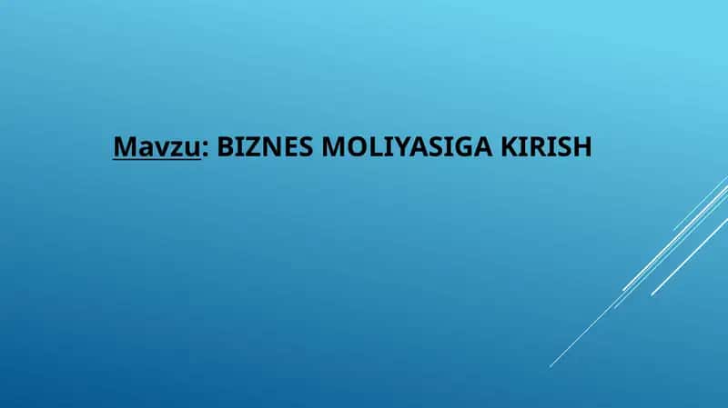 BIZNES MOLIYASIGA KIRISH 1
