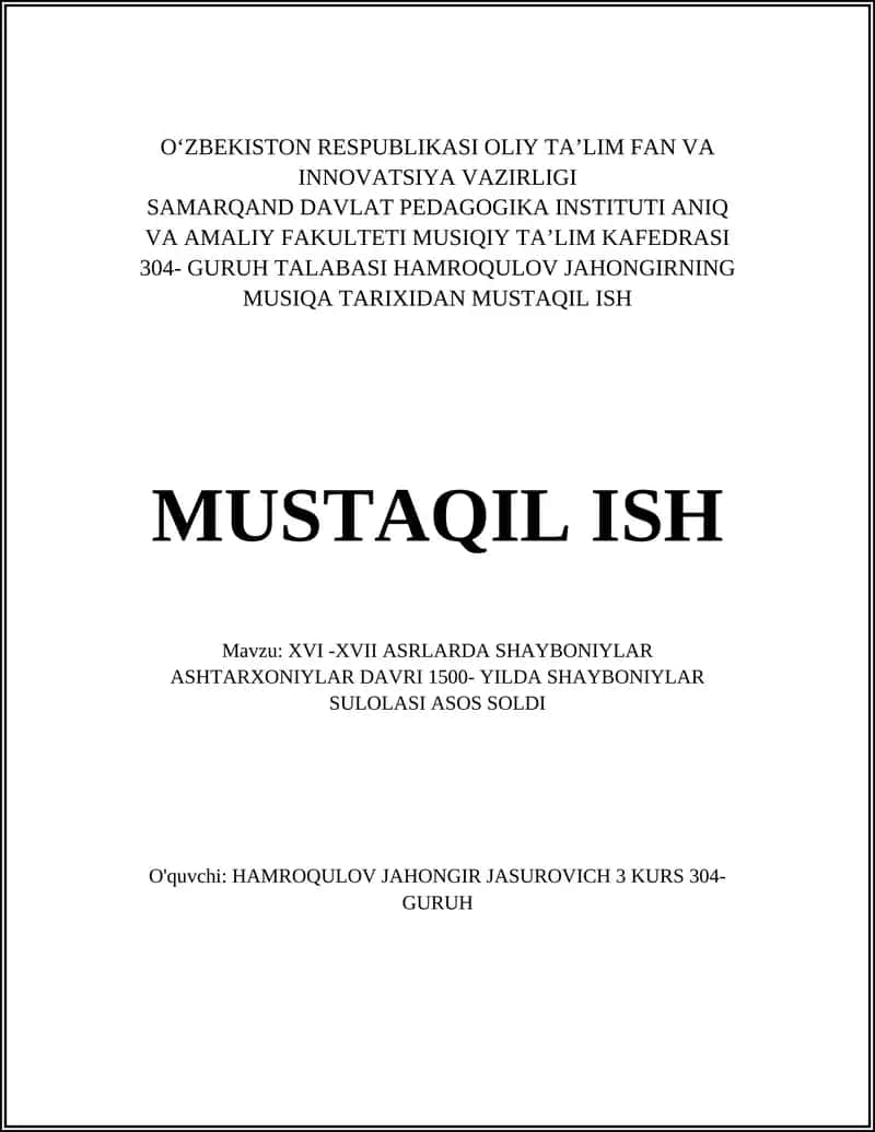 Shayboniylar sulolasi XVI Asrda 1