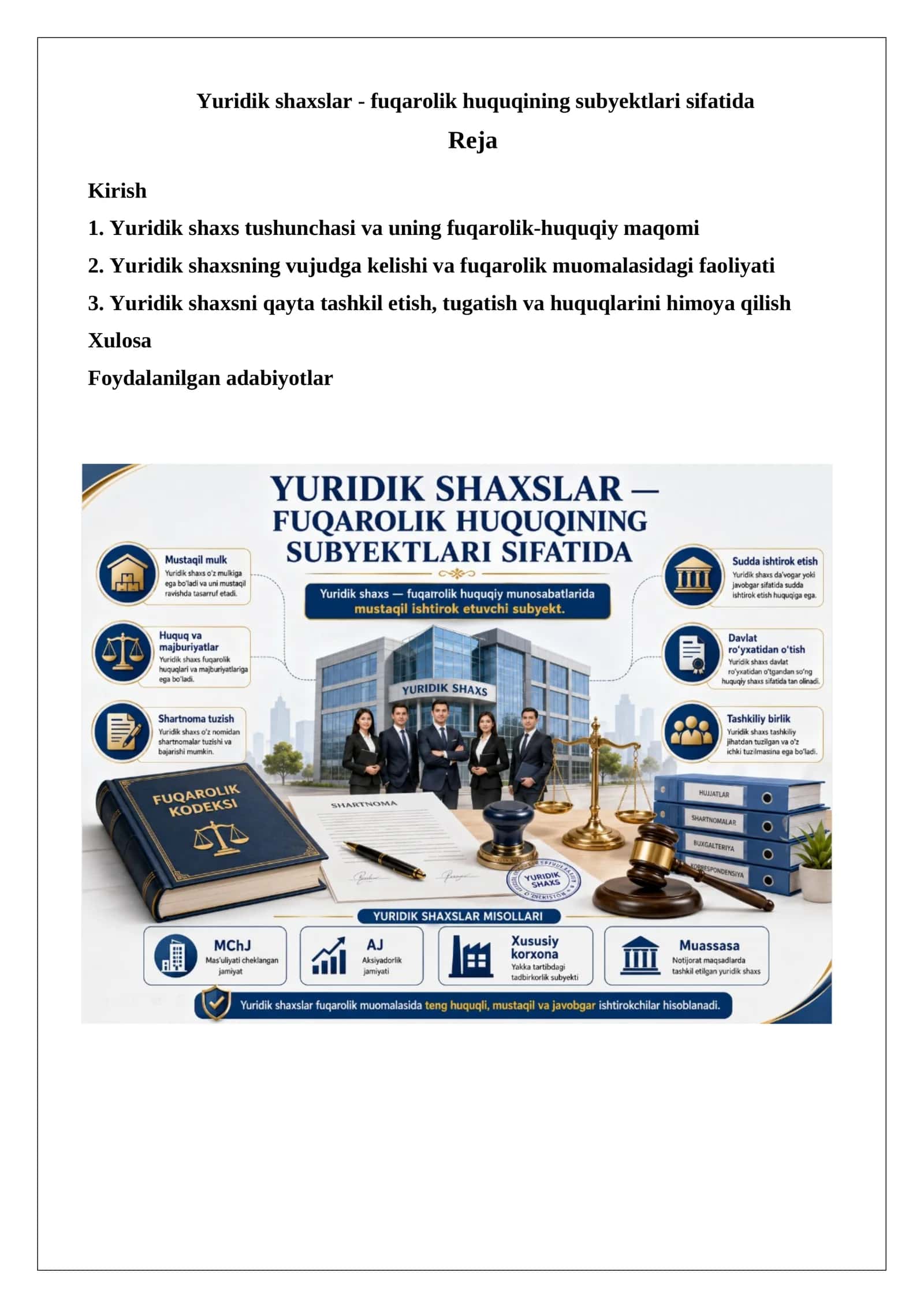 Yuridik shaxslar - fuqarolik huquqining subyektlari sifatida 1