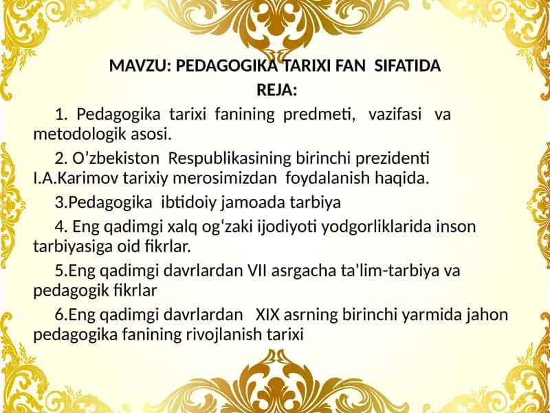 PEDAGOGIKA TARIXI FANSIFATIDA 1