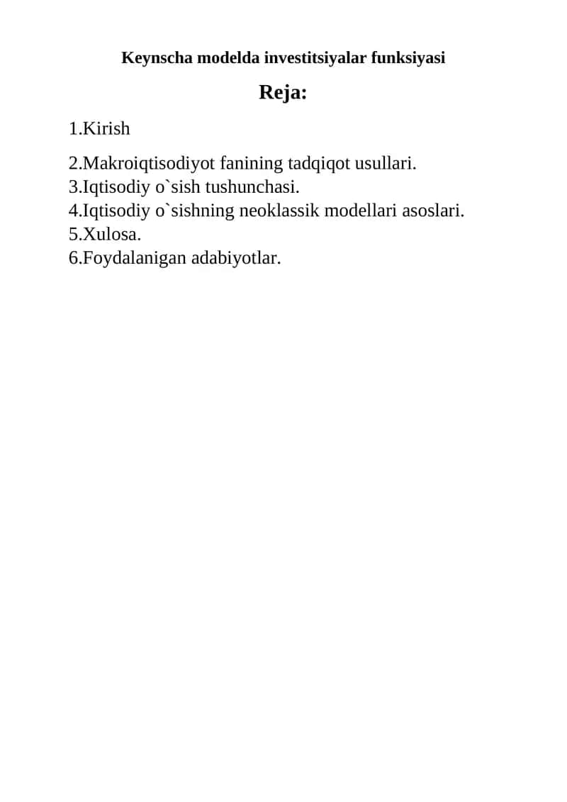 Keynscha modelda investitsiyalar funksiyasi 1