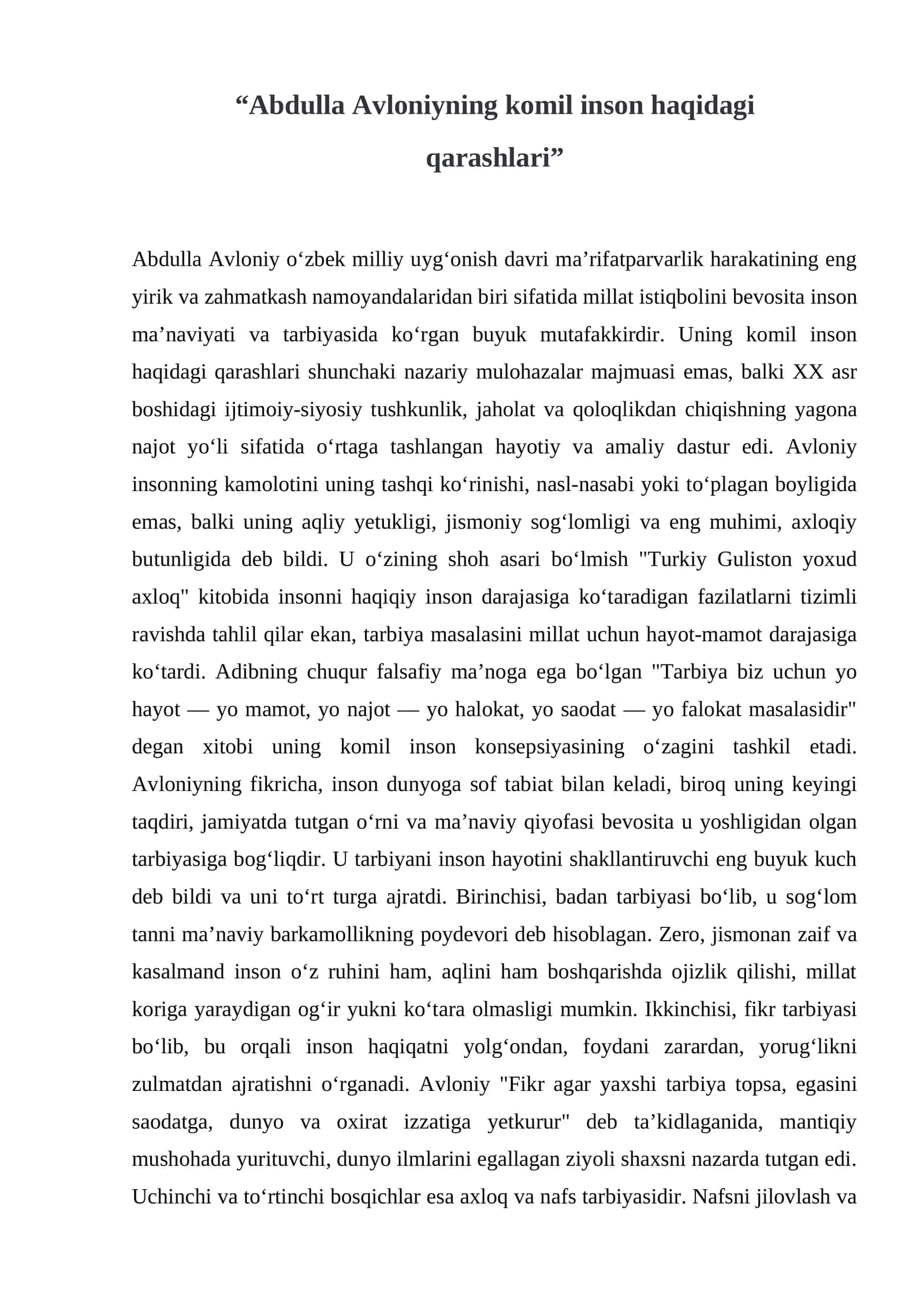 Abdulla Avloniyning komil inson haqidagi qarashlari 1