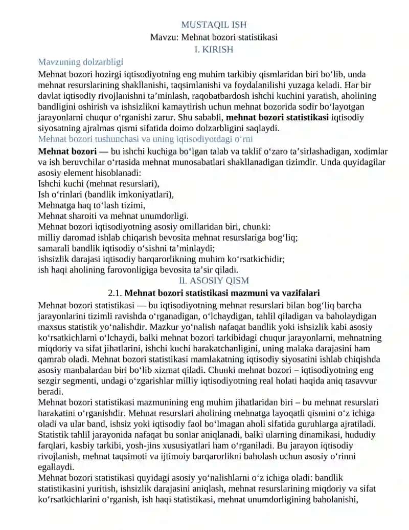 Mehnat bozori statistikasi