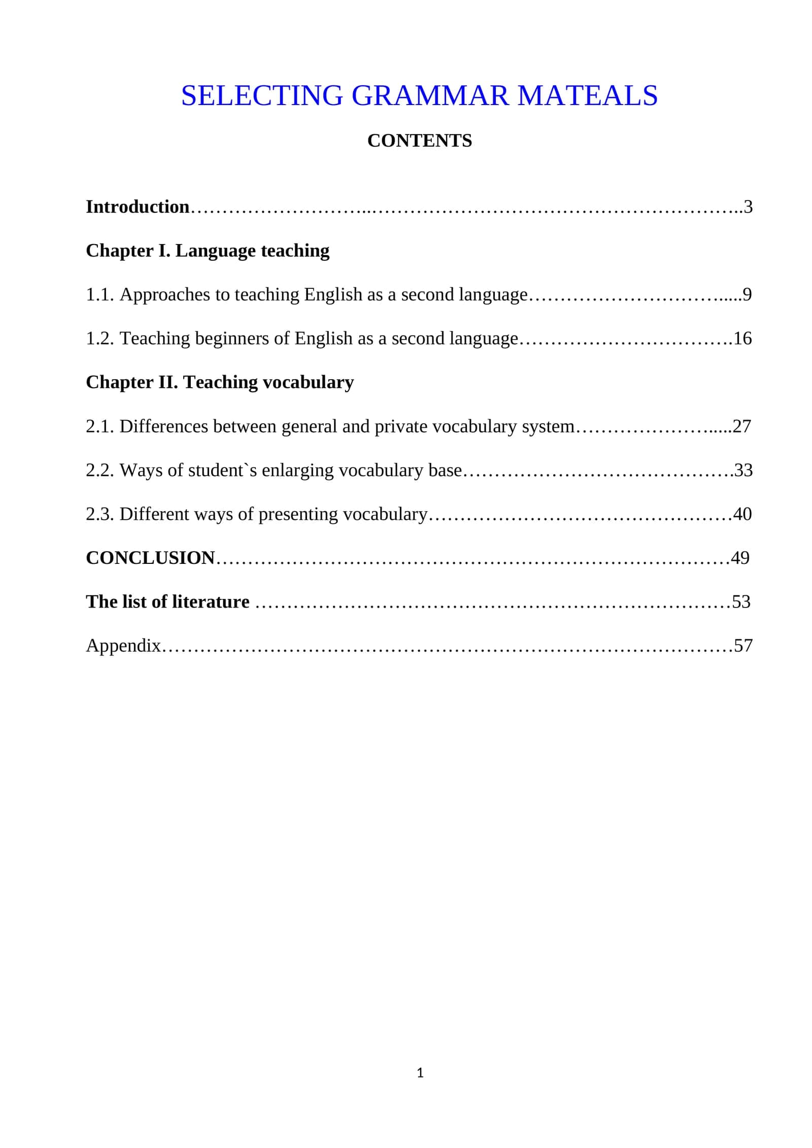 SELECTING GRAMMAR MATEALS 1
