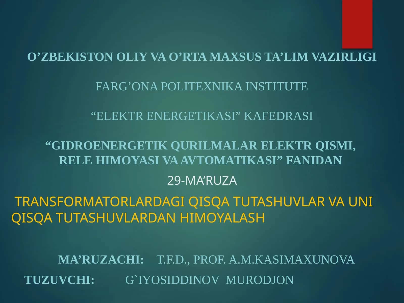 Elektrenergetika ma'ruzasi 1