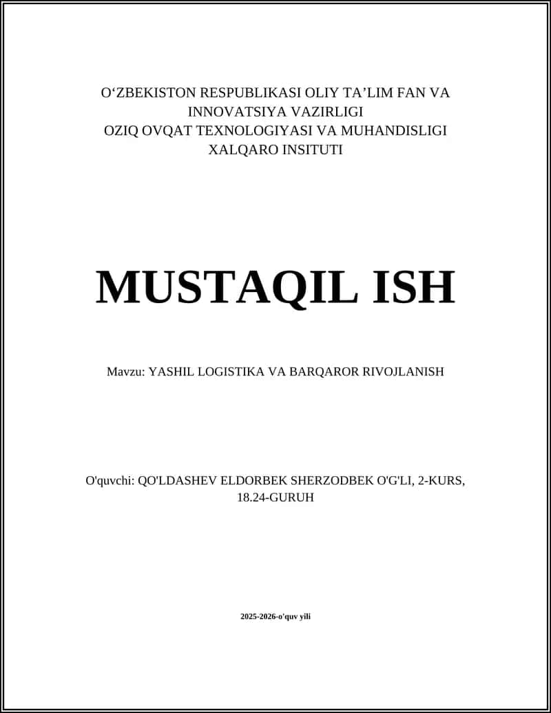 YASHIL LOGISTIKA VA BARQAROR RIVOJLANISH 1