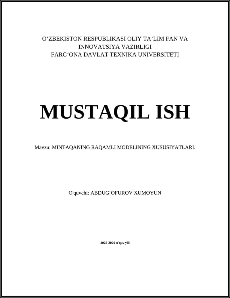 MINTAQANING RAQAMLI MODELINING XUSUSIYATLARI 1