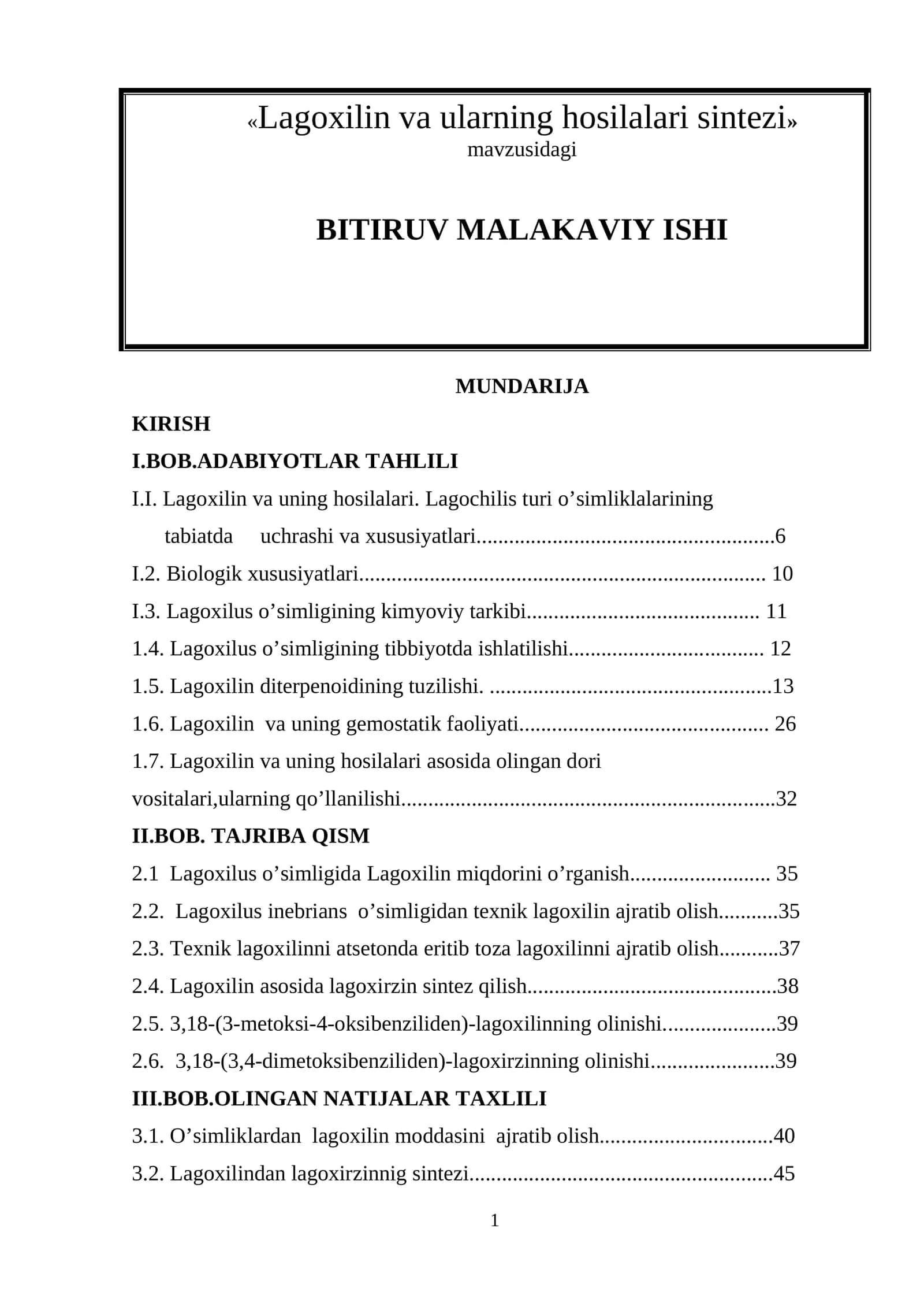Lagoxilin va ularning hosilalari sintezi 1
