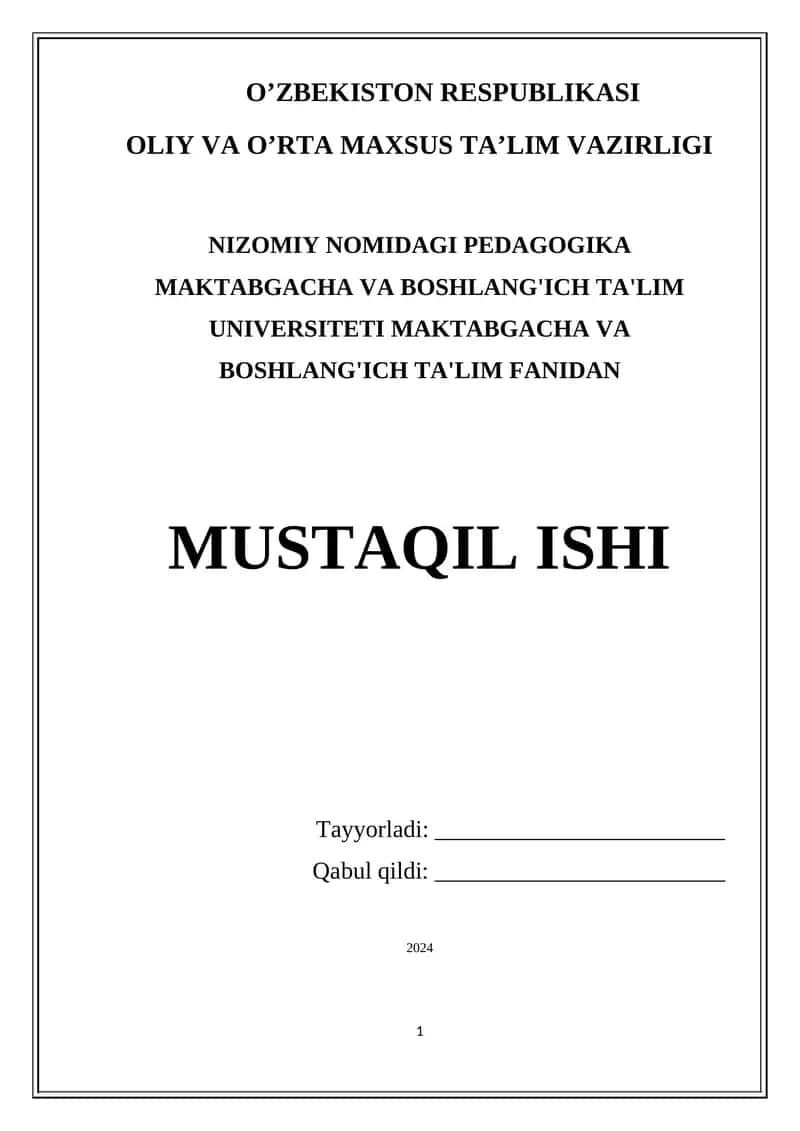 Nizomiy Nomidagi Pedagogika Maktabgacha va Boshlang'ich Ta'lim 1
