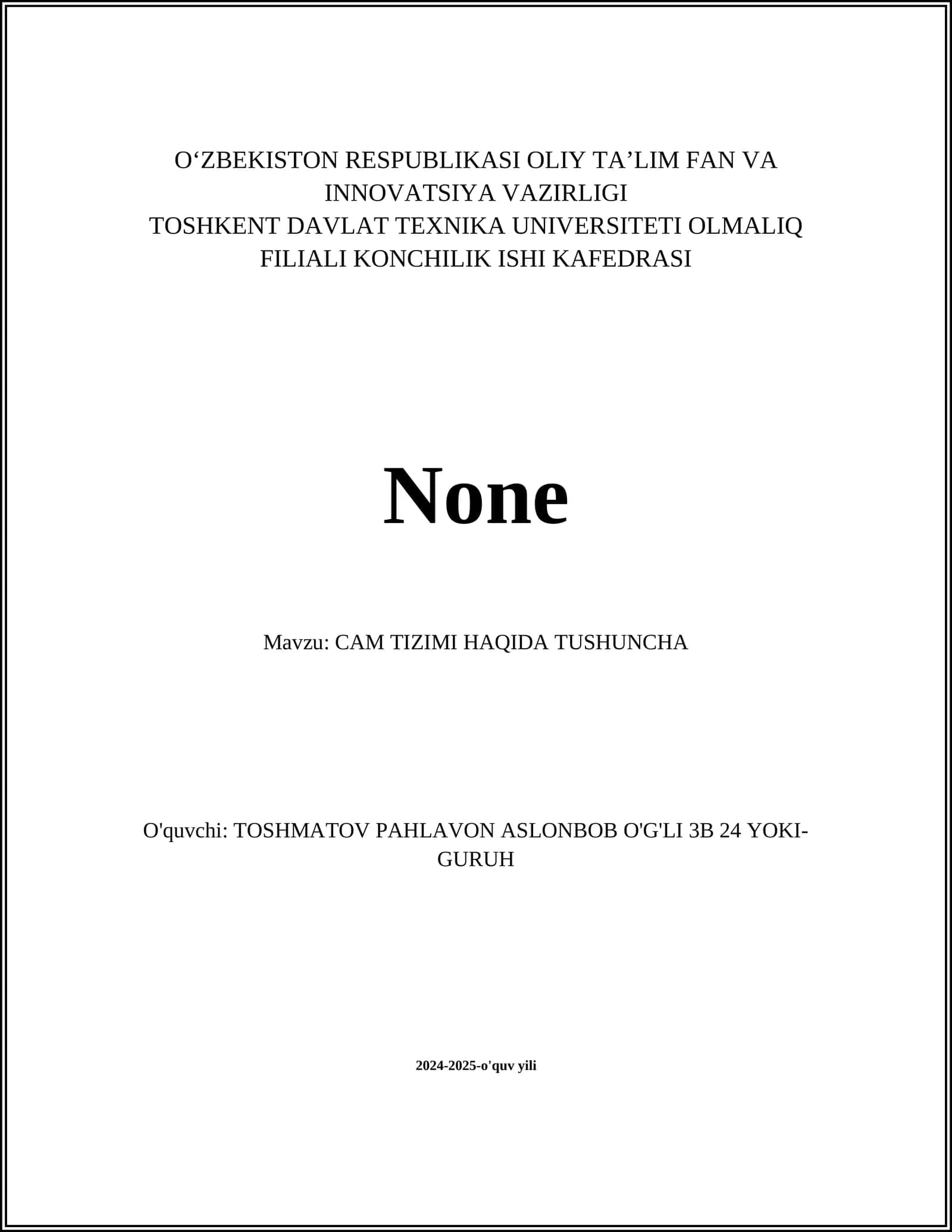 CAM TIZIMI HAQIDA TUSHUNCHA 1