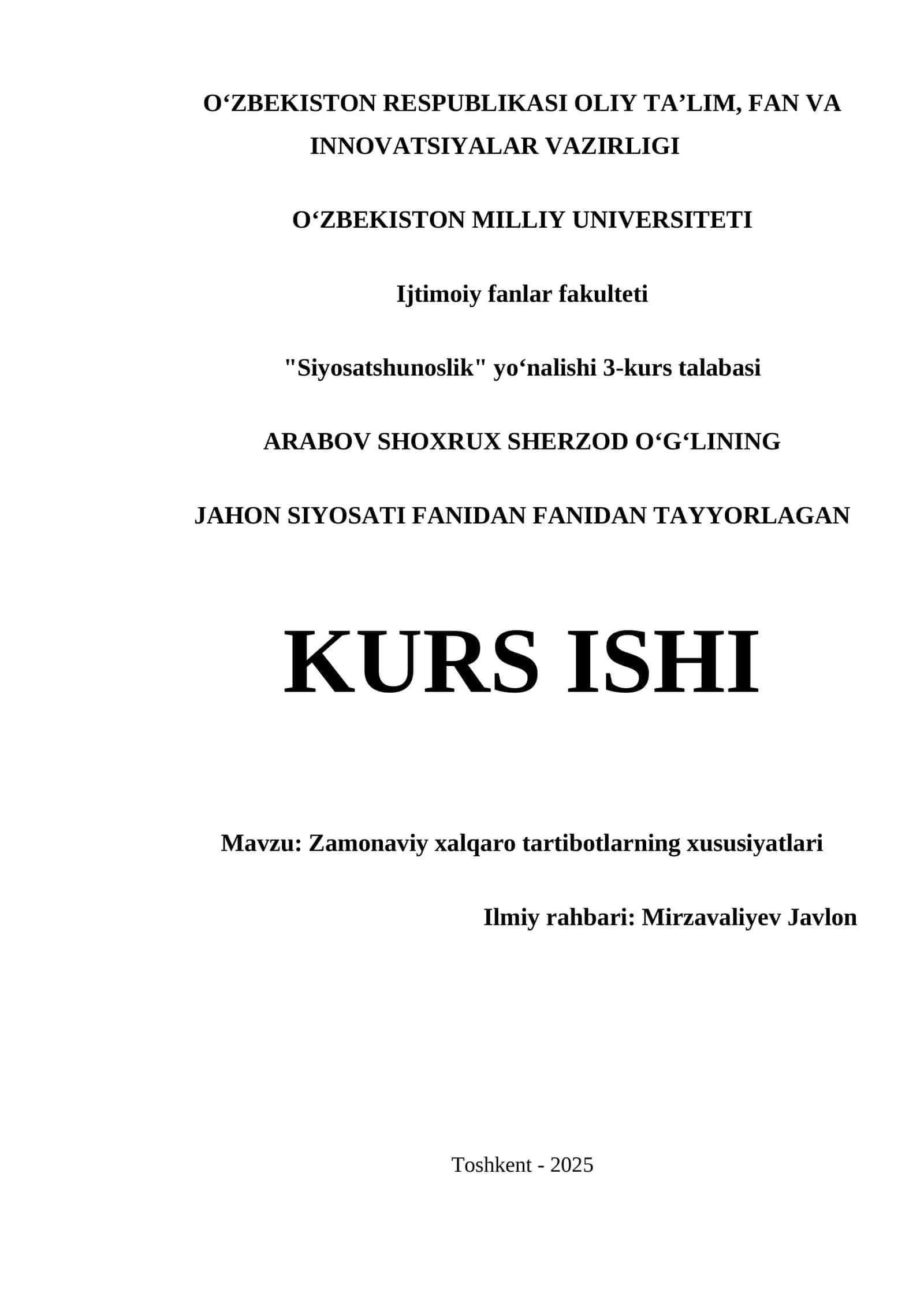 Zamonaviy xalqaro tartibotlarning xususiyatlari 1