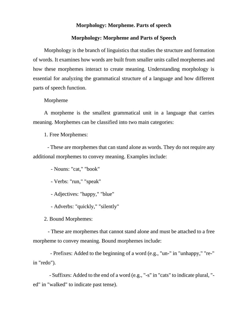 Morphology: Morpheme 1