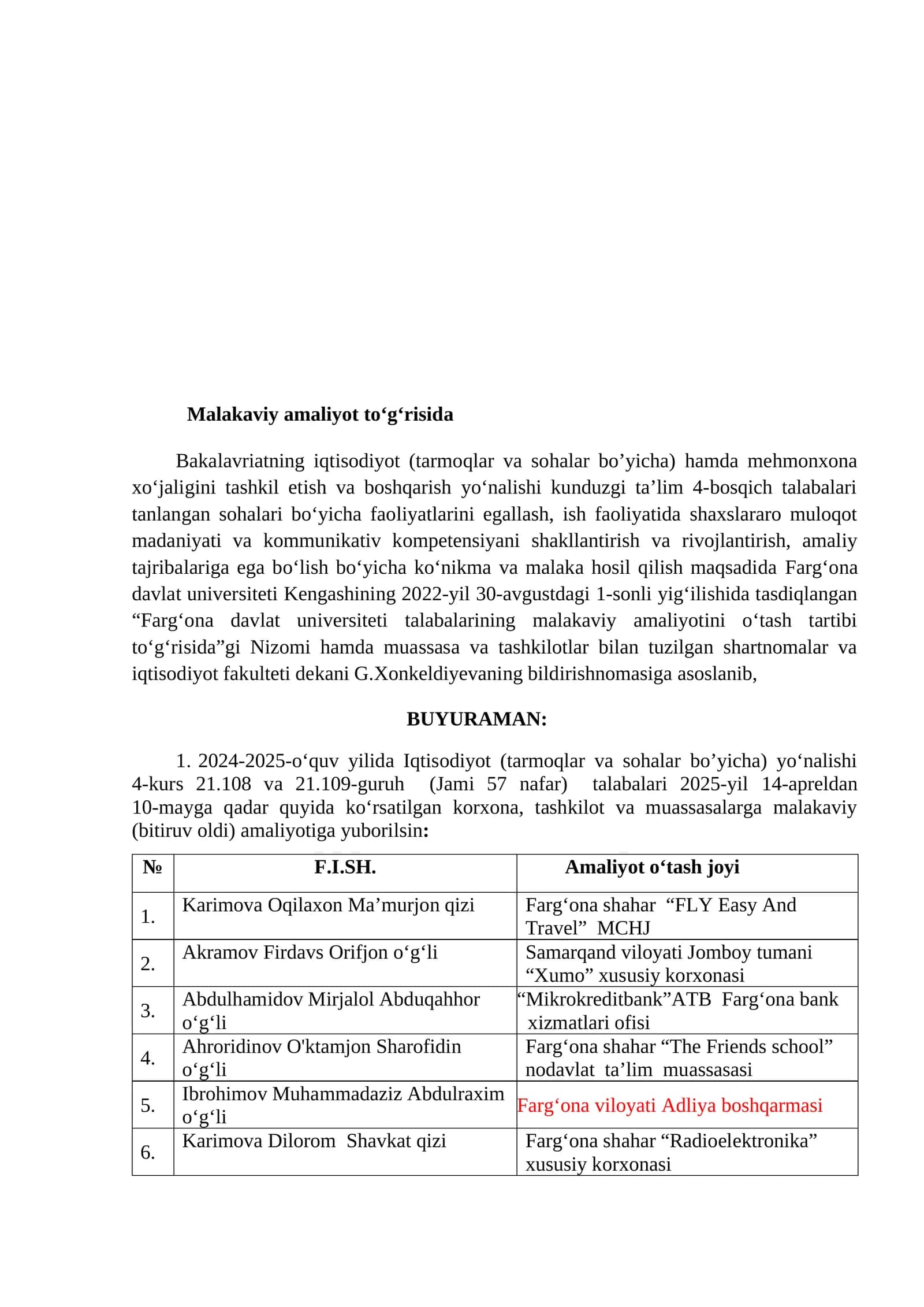 Malakaviy amaliyot to‘g‘risida 1