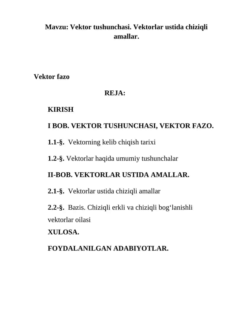 Vektor tushunchasi. Vektorlar ustida chiziqli amallar. 1