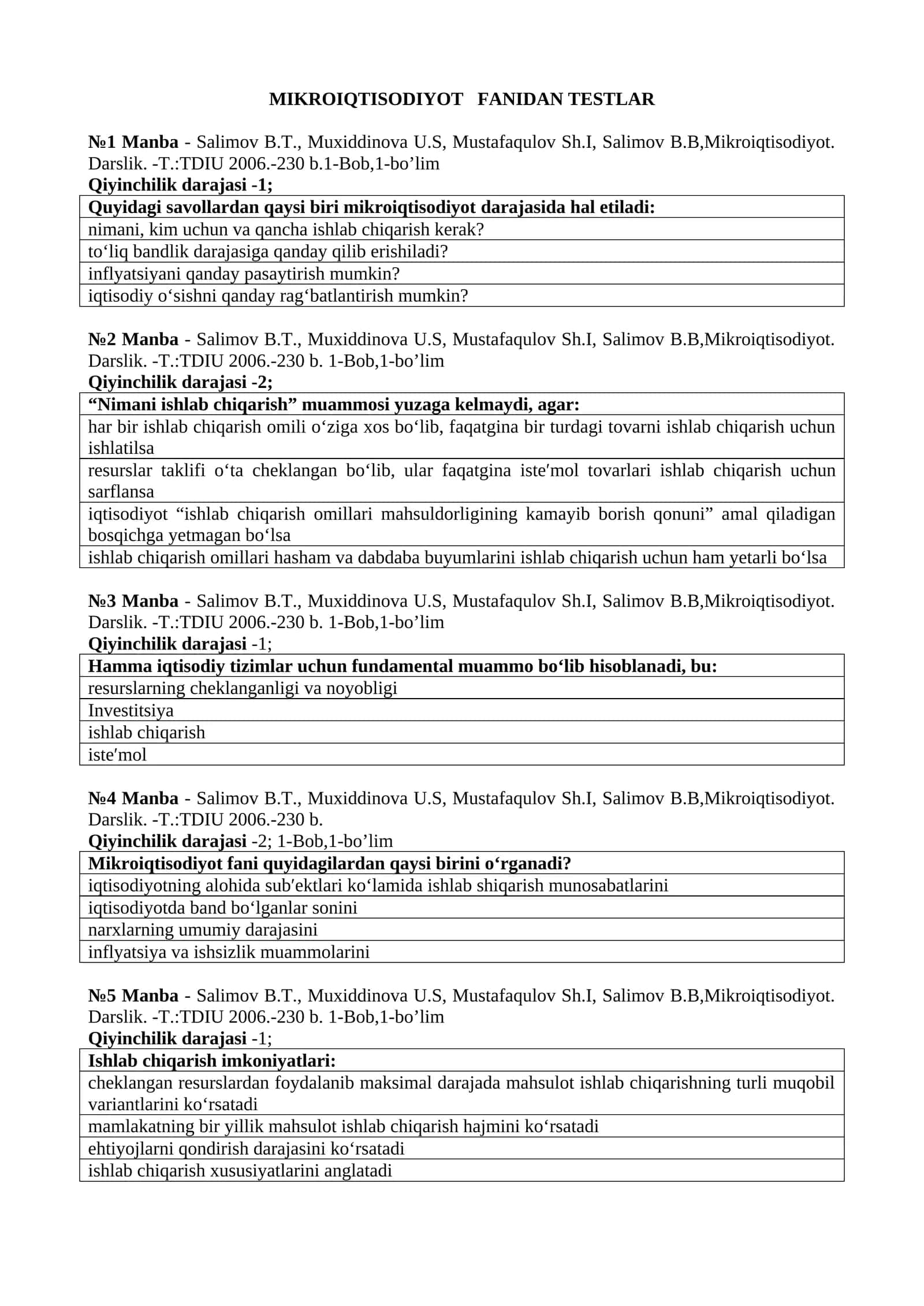 MIKROIQTISODIYOT FANIDAN TESTLAR 1