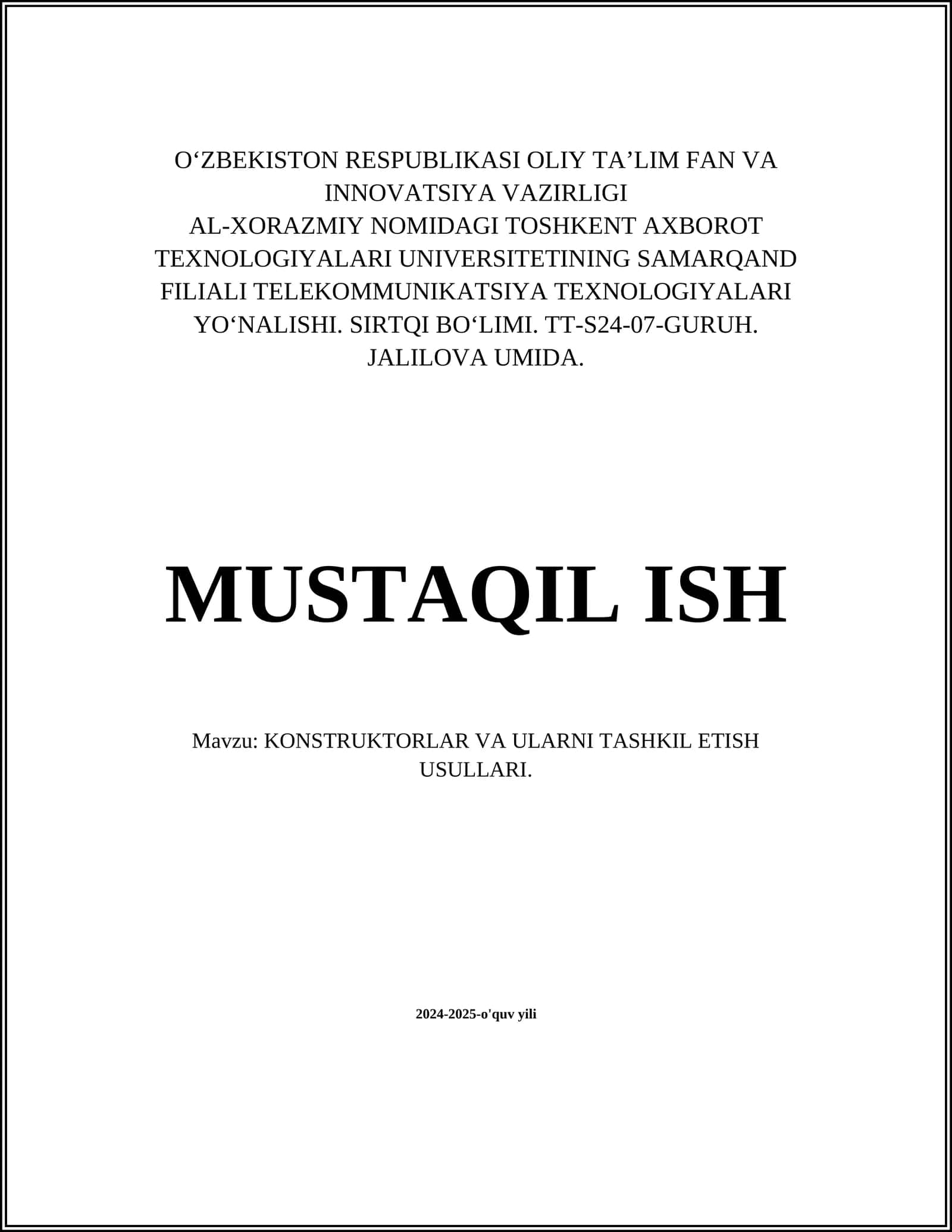 KONSTRUKTORLAR VA ULARNI TASHKIL ETISH USULLARI 1