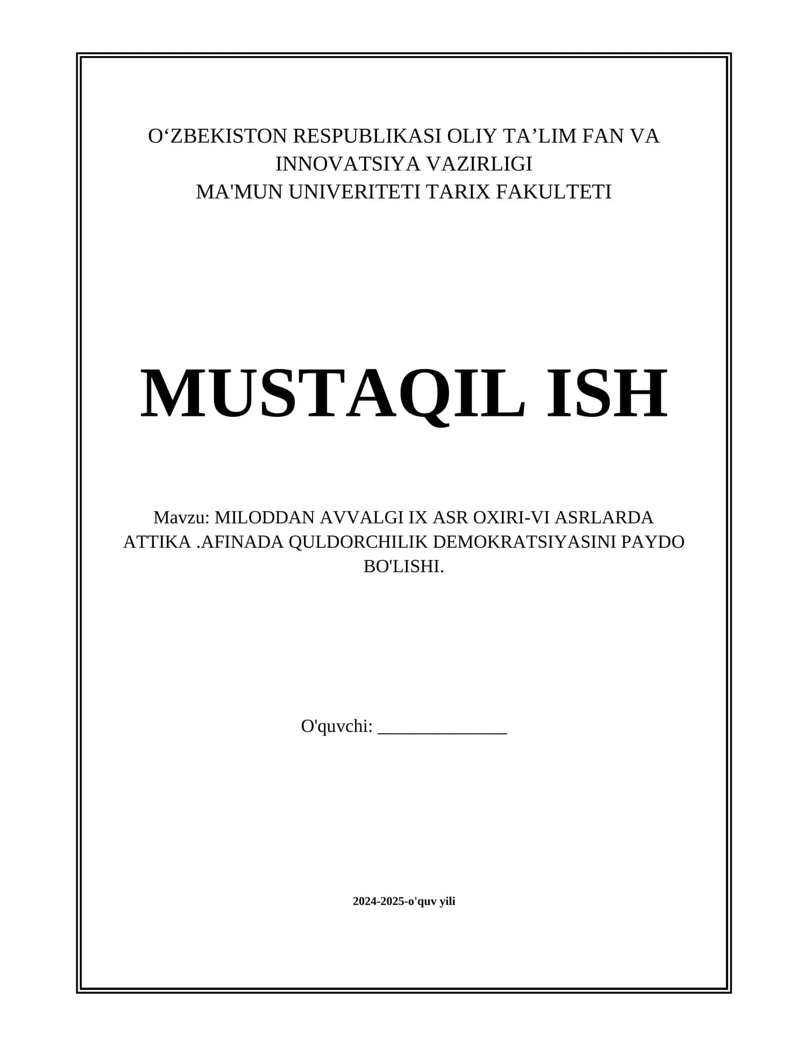 MILODDAN AVVALGI IX ASR OXIRI-VI ASRLARDA ATTIKA .AFINADA QULDORCHILIK DEMOKRATSIYASINI PAYDO BO'LISHI. 1