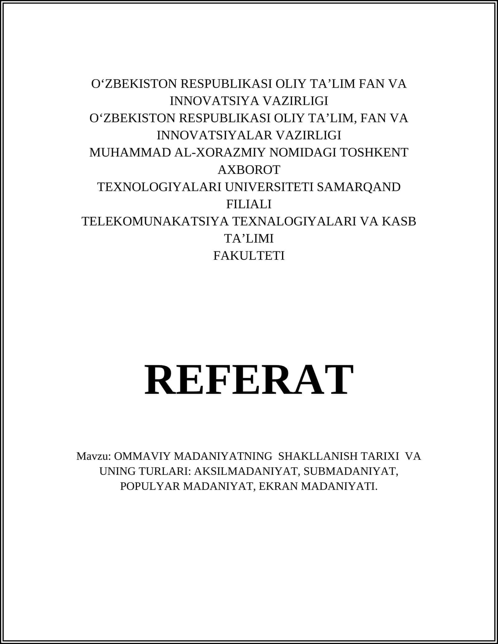 OMMAVIY MADANIYATNING SHAKLLANISH TARIXI VA UNING TURLARI 1
