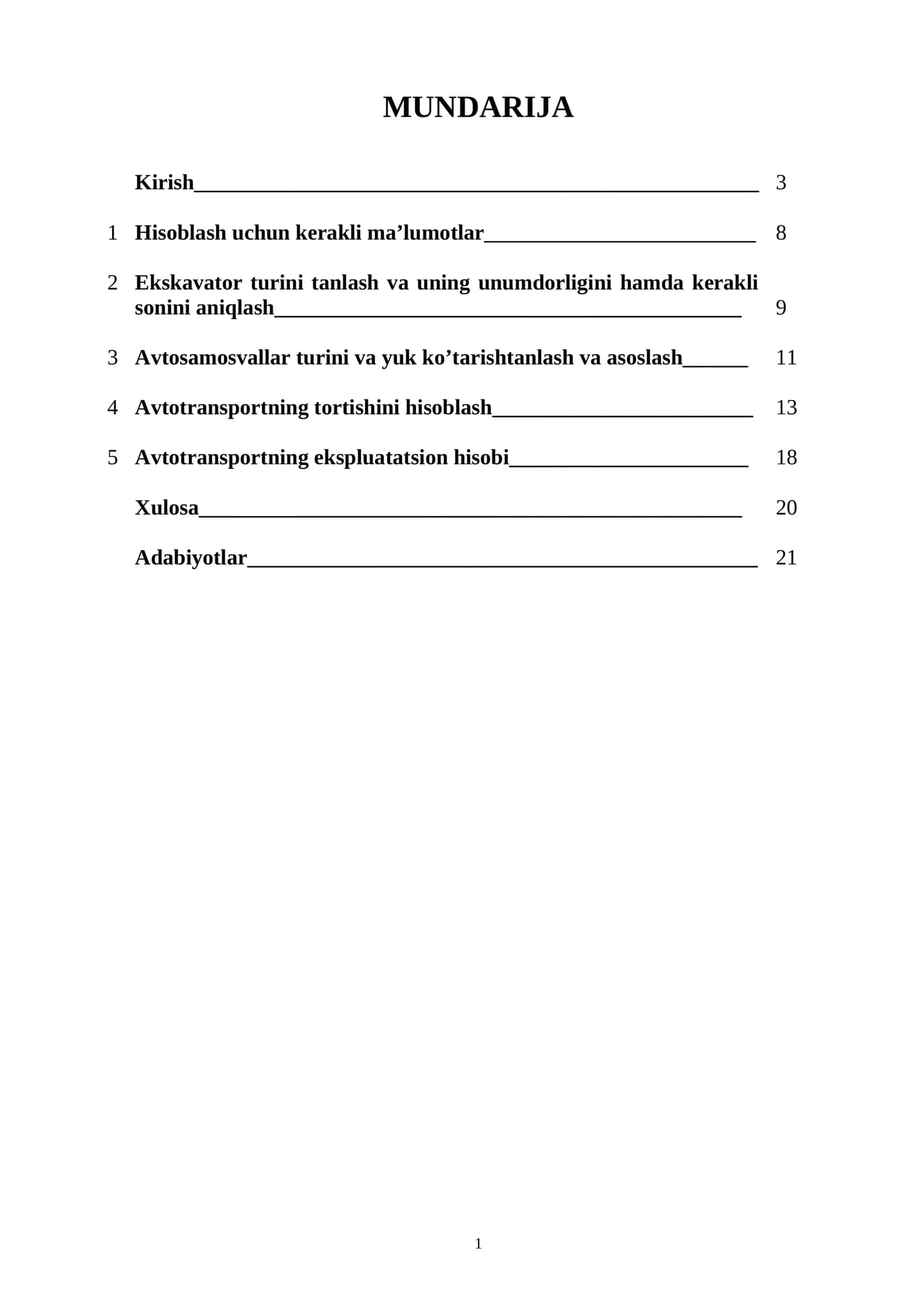 Hisoblash uchun kerakli ma’lumotlar 1