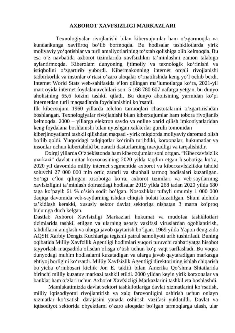 Axborot xavfsizligi makrazlari 1