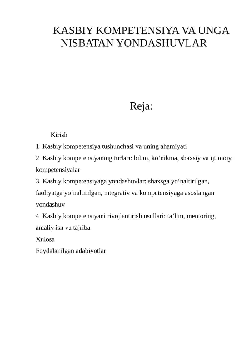 Kasbiy kompetensiya va unga nisbatan yondashuvlar 1