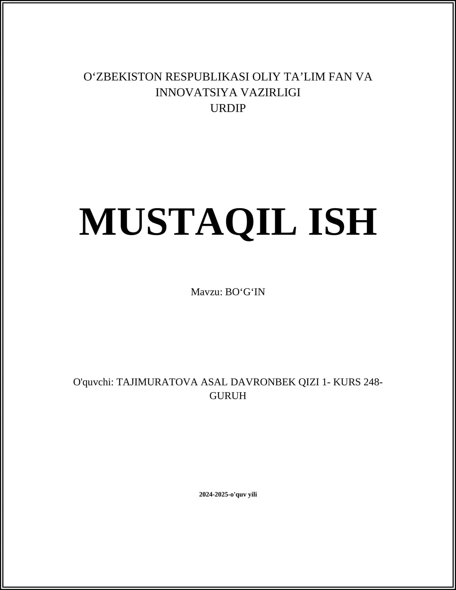 BOʻGʻIN 1