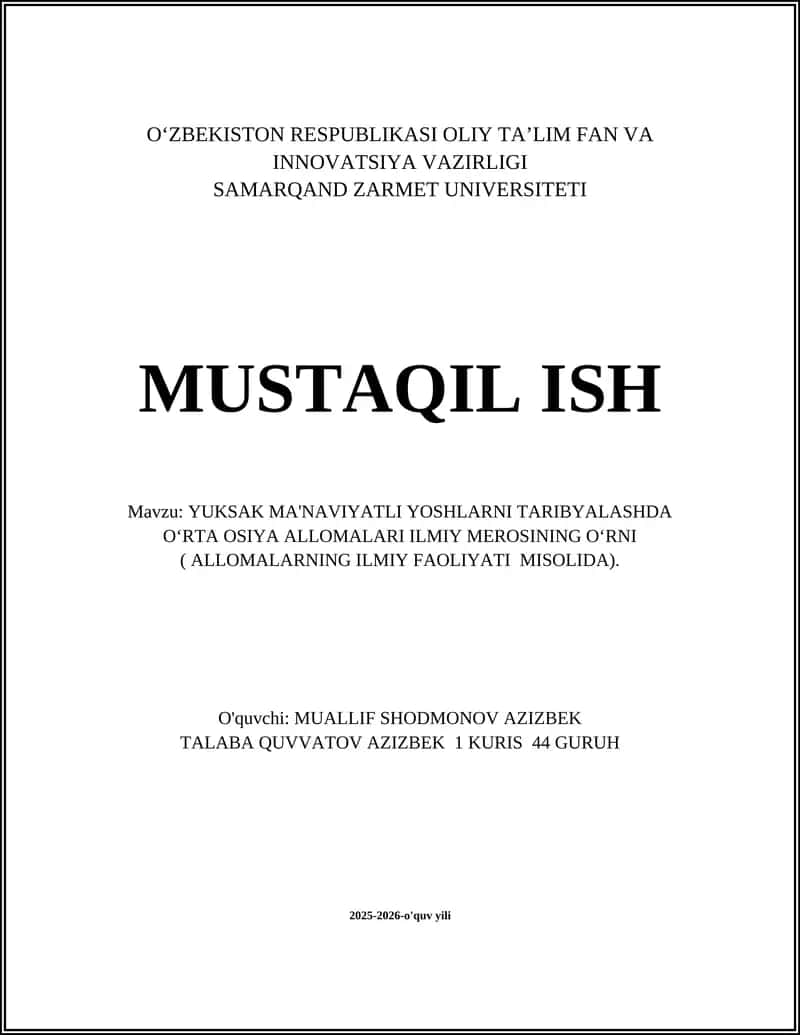 Oʻrta Osiyo Allomalari Ilmiy Merosi 1