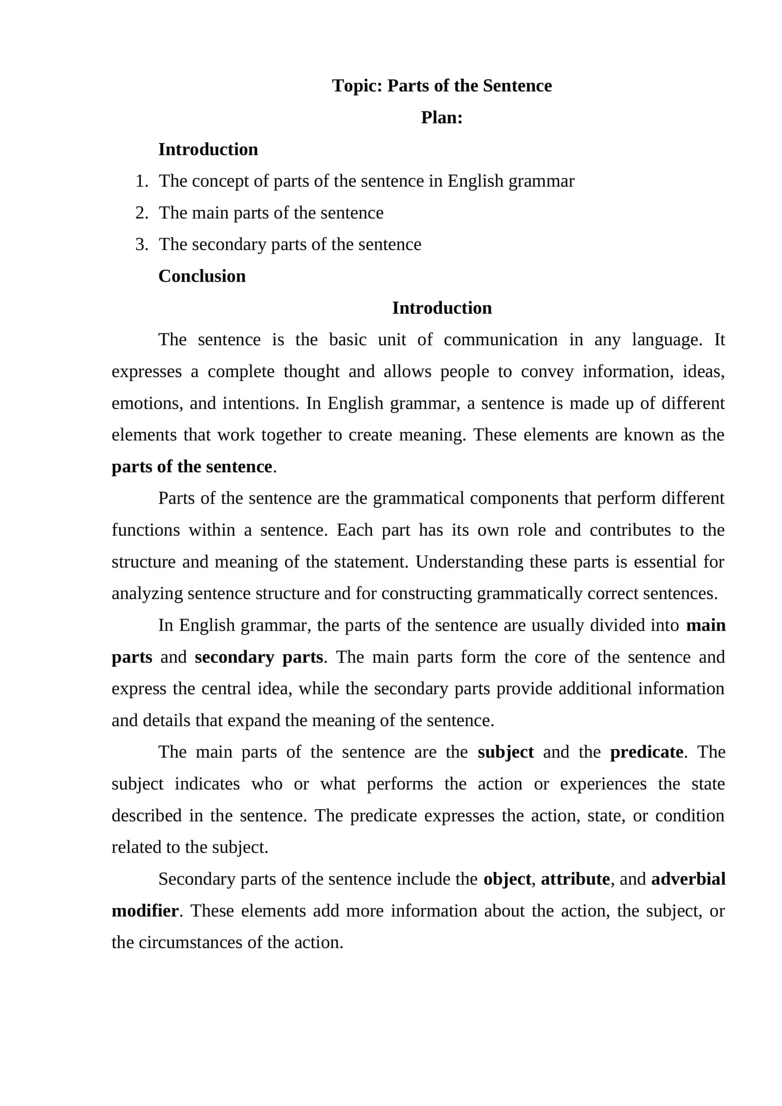 Parts of the Sentence 1