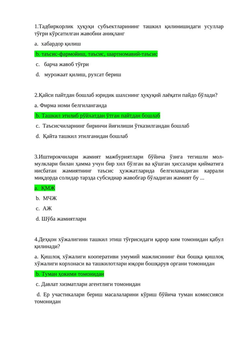Biznes huquqi javoblar 1