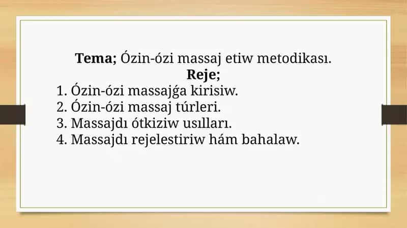 Ózin-ózi massaj etiw metodikası 1