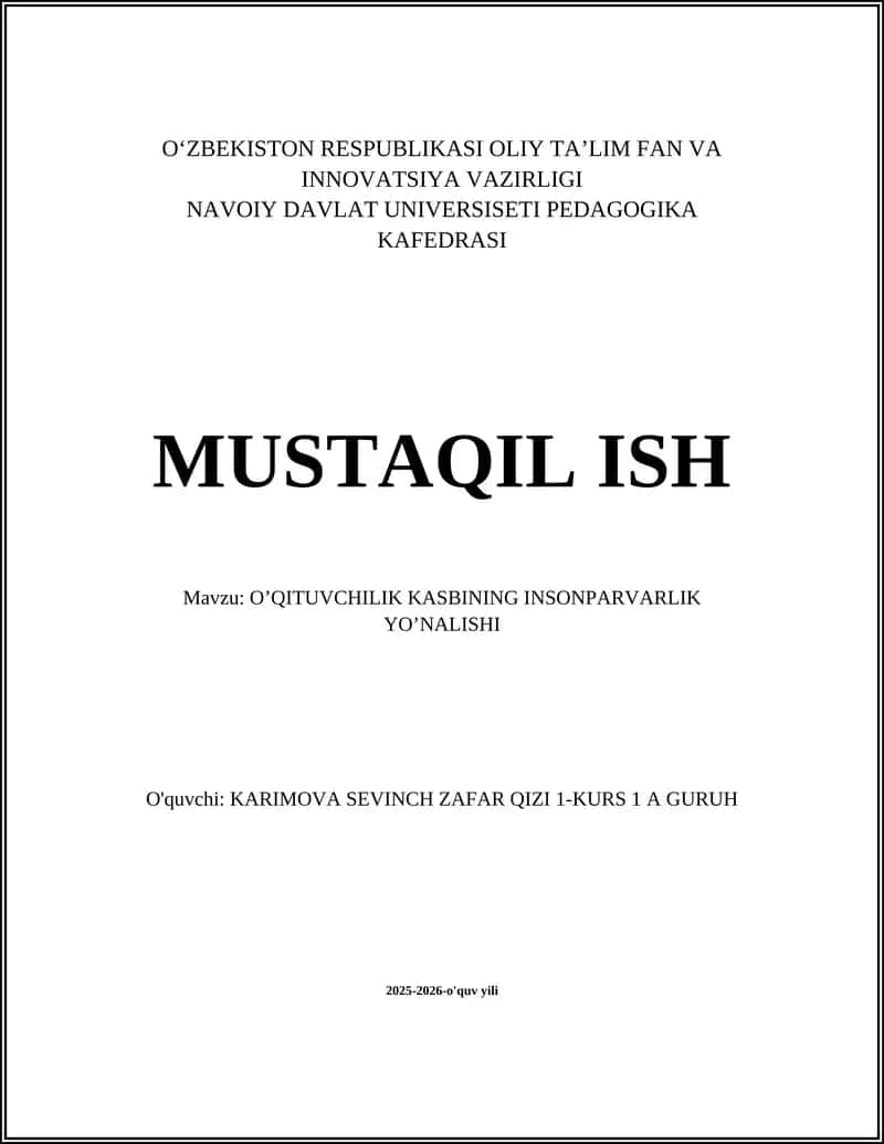 O'QITUVCHILIK KASBINING INSONPARVARLIK YO’NALISHI 1